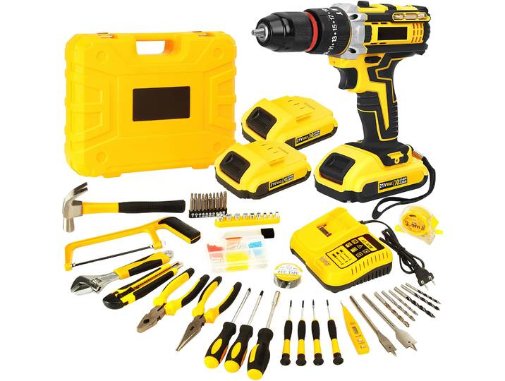 Kit perceuse-visseuse sans fil 21V, 45 Nm et mandrin sans clé 3/8 pouces, embrayage 25+3 vitesses, 120 outils de bricolage pour batterie Makita 21V