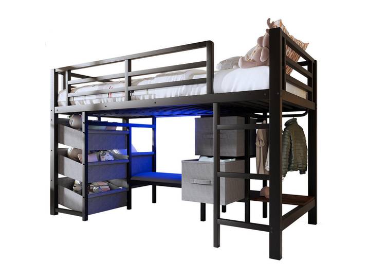 Komhtom Hochbett 90x200 cm, Metall, Schwarz, Mode, 90x200 cm, Babymöbel & Kindermöbel, Kinderzimmer & Jugendzimmer, Kinderbetten, Hochbetten