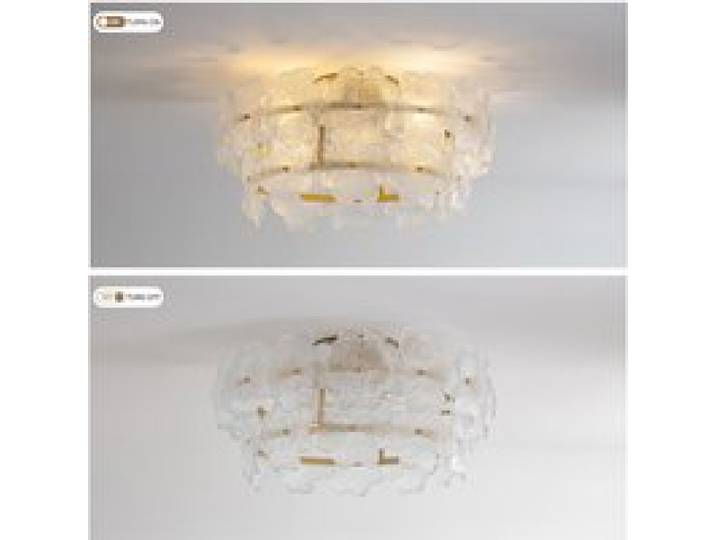 ELVORIN Plafonnier ventilateur cristal et verre moteur DC silencieux télécommande Bluetooth 6 vitesses 52 x 52 x 28 cm