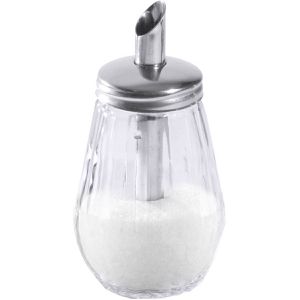 Contacto Zuckerstreuer 330/200, Dosierer mit Ausgießrohr, für Kristallzucker, aus Glas mit Edelstahlverschluss, 250 ml