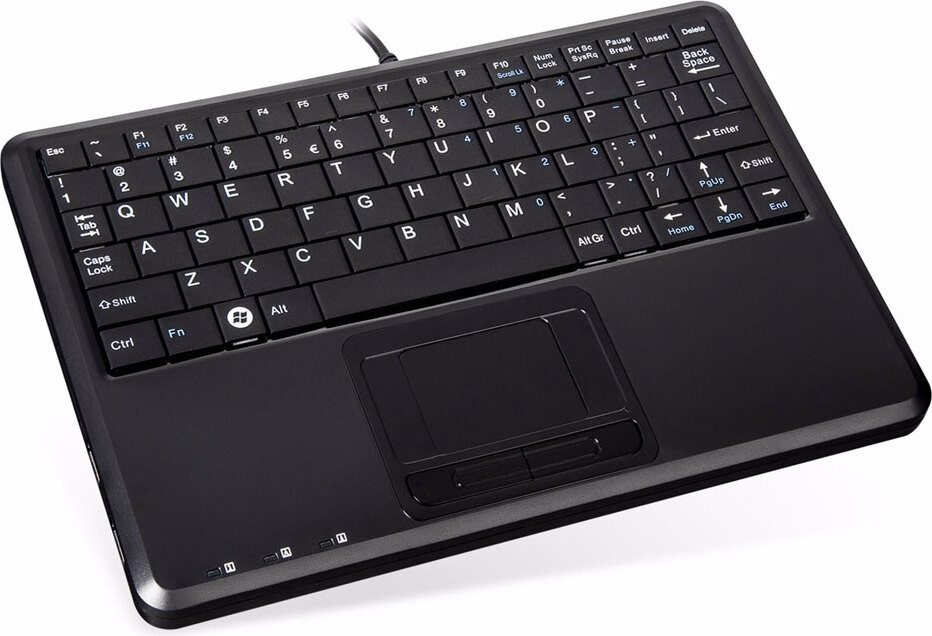 Perixx PERIBOARD-510 H PLUS Super Mini USB-toetsenbord met touchpad en 2 USB-poorten, UK-indeling