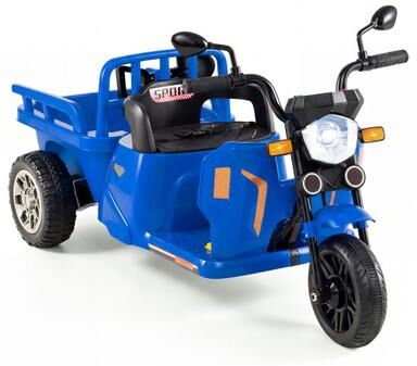 Costway 12V Kids Motorcycle with 3 Wheels and Trailer and Shovel Ride On Tractor-Blue