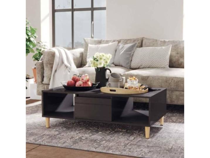 HEFZGDB Couchtisch Hochglanz Grau 103,5x60x35 cm Holzwerkstoff mit Türfach und Holzbeinen für Stauraum und Stabilität im Wohnzimmer