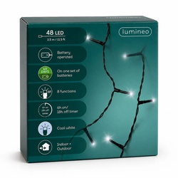 Lumineo LED Lichterkette 3,5m Durawise 48 LEDs Twinkle Effekt 8 Funktionen Batteriebetrieben Timer 6h Innen Außen Dekobeleuchtung Schwarz Kalt Weiß