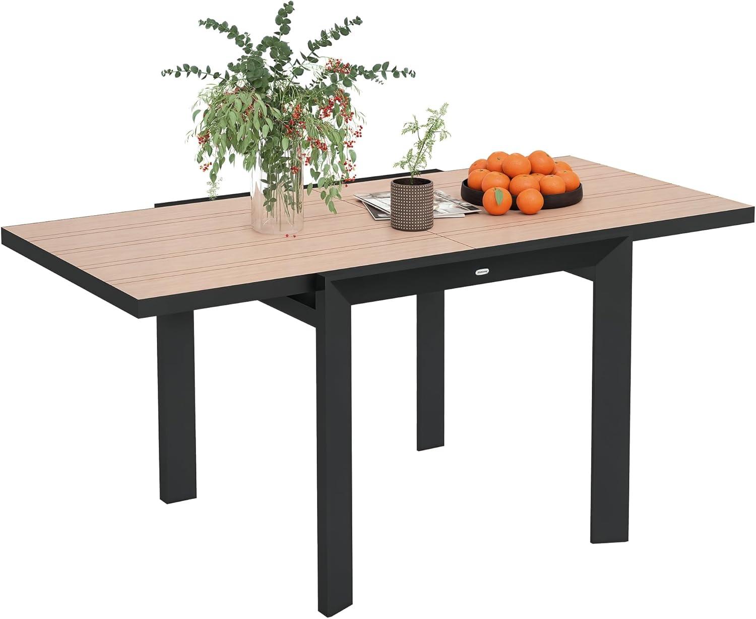 Ausziehbarer Gartentisch aus Aluminium, 80-160x80 cm, wetterfester Esstisch für 6 Personen mit Holzoptik