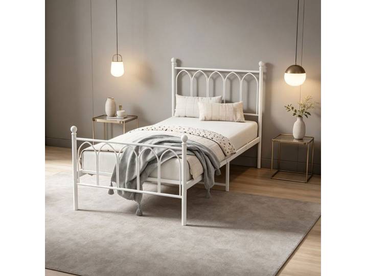 Lit une place adolescent 90 x 200 cm VUENOR en acier blanc avec sommier à lattes et rangement sous le lit