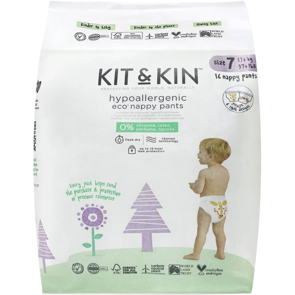 Kit & Kin Hypoallergenic Disposable Eco Nappy Pants 16&nbsp;un. 17+ kg