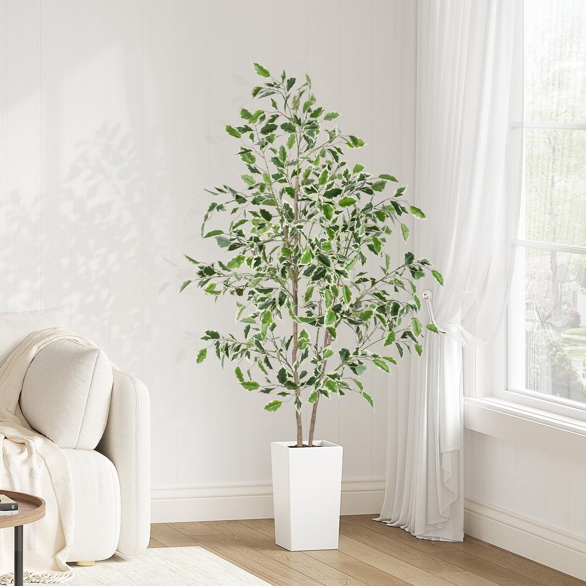 Kunstboom Ficus Benjamini met Witte Pot
