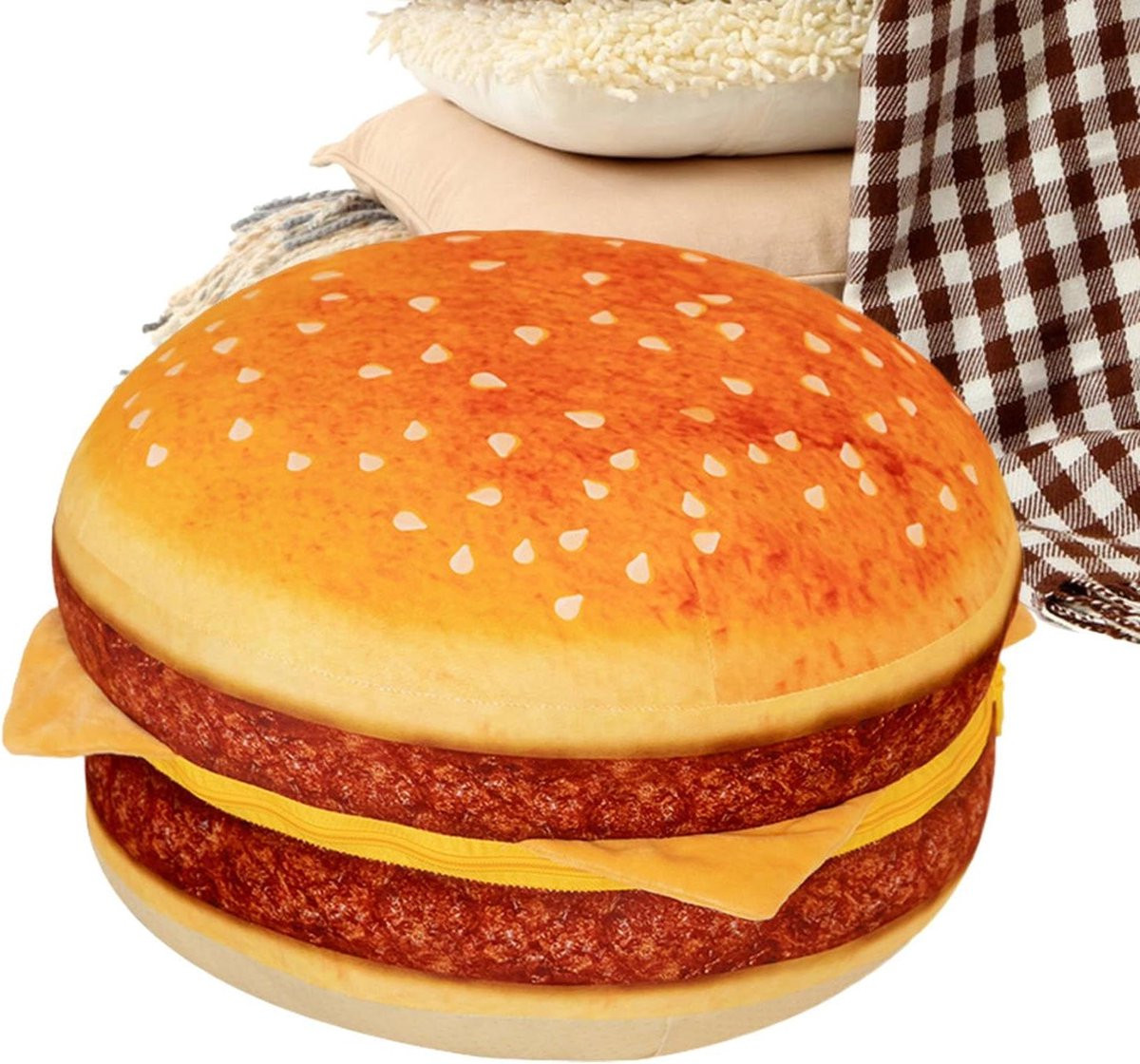 Pluchen Hamburger Knuffel - Zacht Decoratief Kussen - Multicolor - 40 x 40 cm