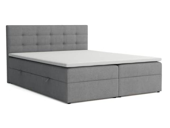 Boxspringbett 180x200 mit Bettkasten, Jessa Doppelbett Grau Velourstoff Bett 180x200, Doppelbett mit Komfortschaumkern-Topper (2 cm) für extra Liegekomfort