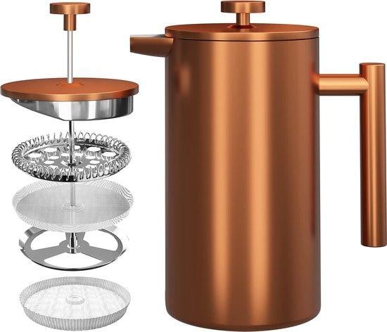 French Press Koffiezetapparaat 1000 ml met drievoudig roestvrijstalen filter en geïsoleerde wanden, Bronskleurig