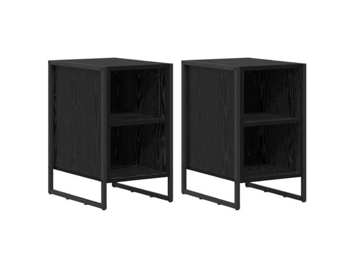 Coespram Nachttisch 2er Set, Beistelltisch 39,5x30x50 cm, Schwarz Eiche Industrielle Ablage im Doppelpack für Schlafzimmer und Leseecke mit soliden Metallbeinen und pflegeleichter Fläche.