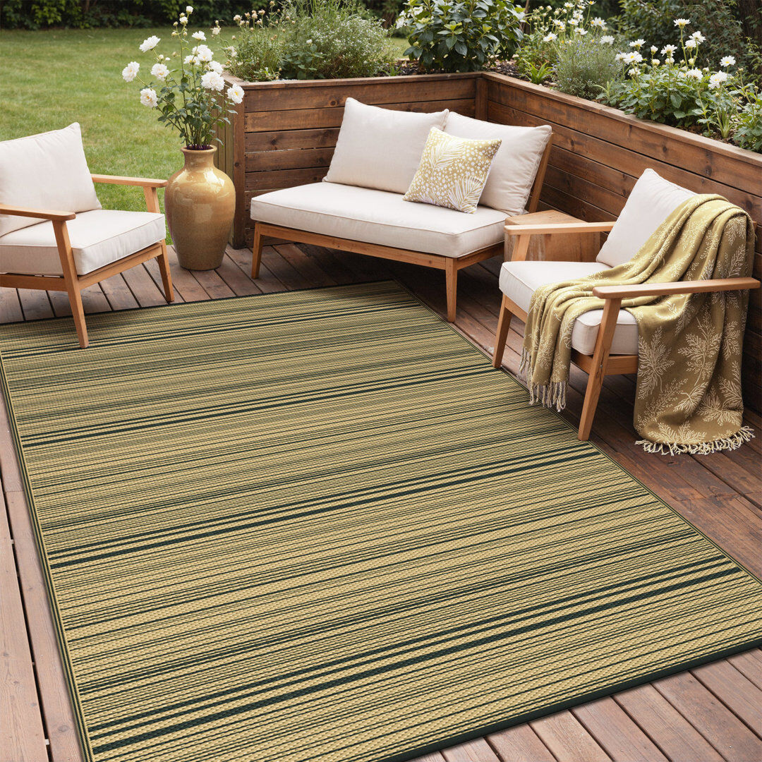 Latitude Vive Rectangle Striped Kilim Outdoor Area Rug Black/Brown Rectangle 240 x 300 cm