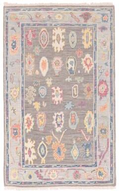 ECARPETGALLERY Hand-knotted Modern Oushak Dark Grey Wool Rug - 3'6 x 5'8