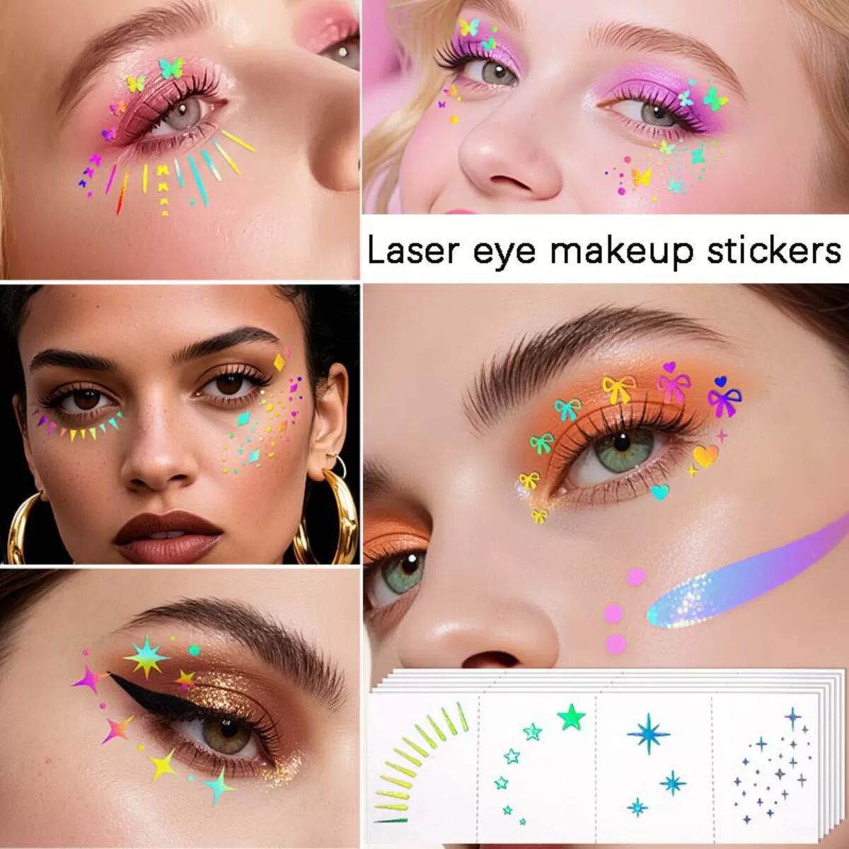 INF Autocollants de Tatouage Holographiques pour le Coin de l'Œil - Décalcomanies Visage Laser Étanches pour Fêtes & Festivals