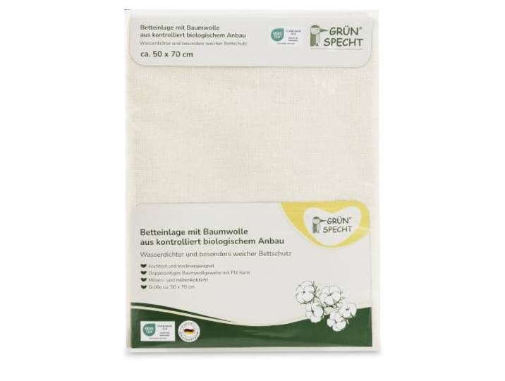 GRÜNSPECHT Wasserdichte Betteinlage 50 x70 cm, 100% Baumwolle (kbA)