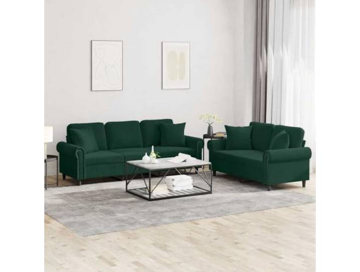 HEFZGDB 2-TLG. Sofagarnitur mit Kissen Dunkelgrün Samt, Weiches Samtstoff Sofa Set mit Robustem Gestell aus Sperrholz und Metall, Bequeme Polsterung für Entspannung und Komfort,