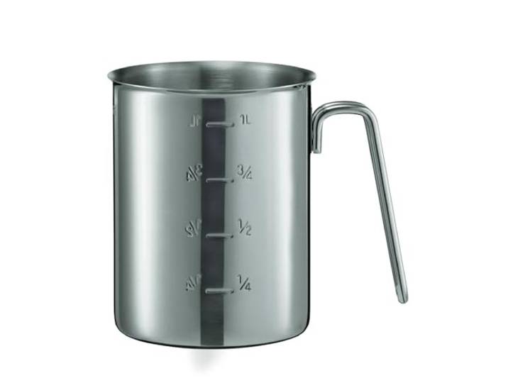 Rösle Messbecher, Hochwertige Messkanne mit Maßzahlen innen und außen, Inhalt 1 L, Edelstahl 18/10, Rundumschüttrand, Drahtgriff, Gastroqualität, Spülmaschinengeeignet, Silberfarben, 24038