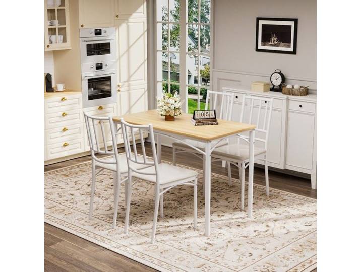 Ensemble table bar + 4 chaises - MINIMAL - Style scandinave/moderne - Naturel/Blanc - 110x60x76 5 cm