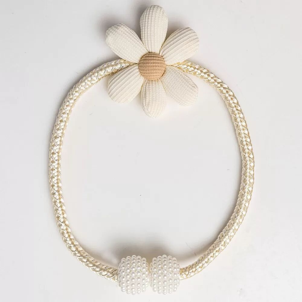 INF Lot de 2 embrasses de rideaux fleur et perle - Attaches décoratives pour rideaux de fenêtre Beige