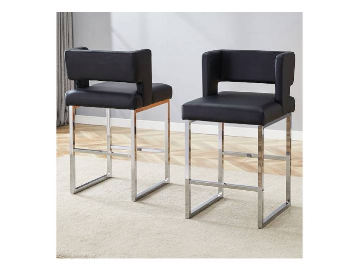Fine Life Pro Barhocker 2 Barhocker nordisch, schwarz, quadratisch, silberne Beine, leicht, Vielseitig einsetzbar, komfortables Set