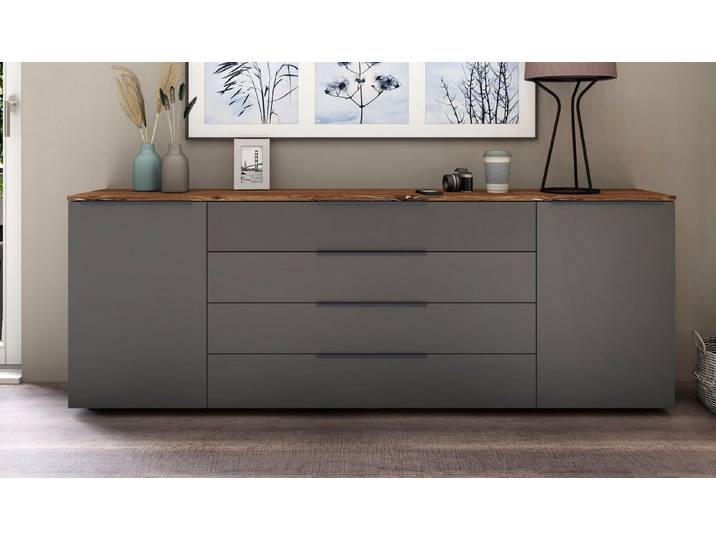 borchardt Möbel Sideboard Tom, moderne Kommode mit Metallgriffen, 200cm breit, 2 Türen, 3 Schubfächer, Metallgriffe anthrazit