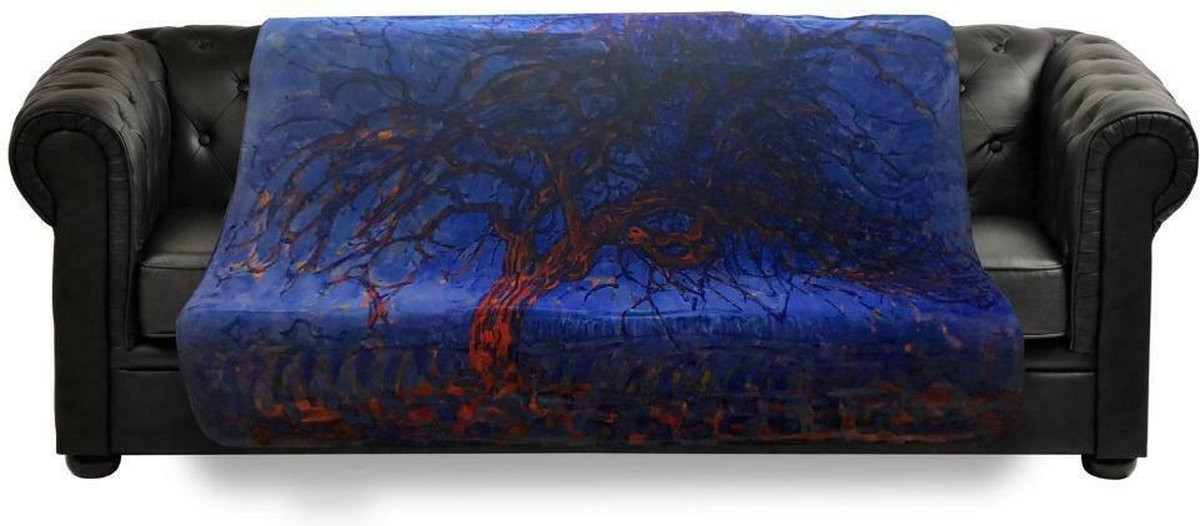 Dunne fleecedeken plaid met de rode boom van Piet Mondriaan - 150 x 120 cm