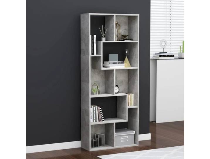 Elegant Meuble étagère Salon - Bibliothèque Gris béton 67x24x161 cm Aggloméré Bonne vie 77460 - Gris 24 Kg