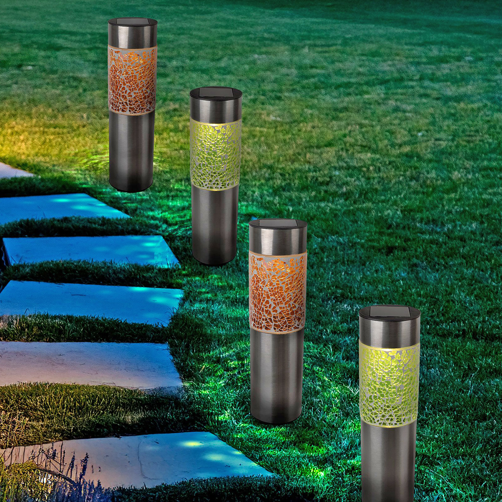 home24 Havanna LED-padverlichting set van 4, multicolor, Ø 6 cm