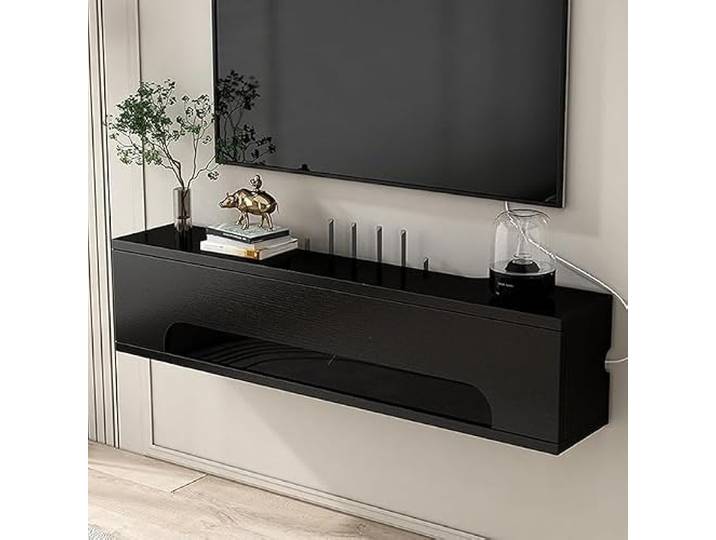 Moderner schwebender TV-Ständer, wandmontierte Medienkonsole TV-Schrank Mit Stauraum for Schlafzimmer, Wohnzimmer mit Stauraum(Black,70*15*21cm)