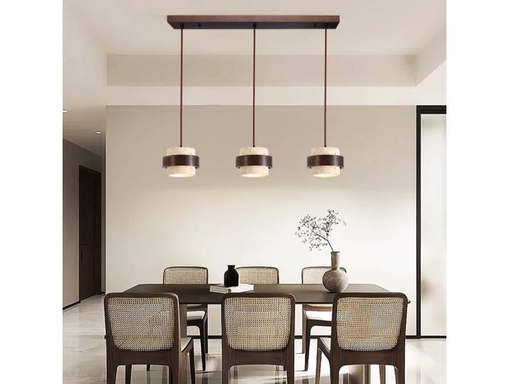Vente chaude pendentif LED lampe bois salle à manger chambre chevet nouveau Style pierre naturelle suspendus luminaires fil réglable