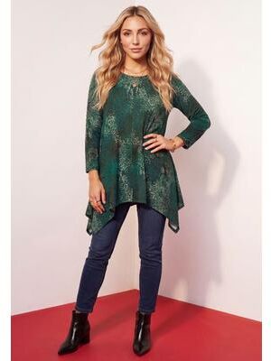 Plus Size Women's Plus Size Ultimate Handkerchief Hem Tunic by Roaman's in Emerald Mixed Bubbles (Size 2X) Long Shirt