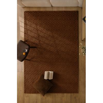 Teppich WECON HOME "Castello TWO", braun, B:140cm H:7mm L:200cm, Schurwolle, Teppiche, Teppich, Schurwolle, Kurzflor mit Hoch-Tief-Effekt, Wohnzimmer, Rautenmuster