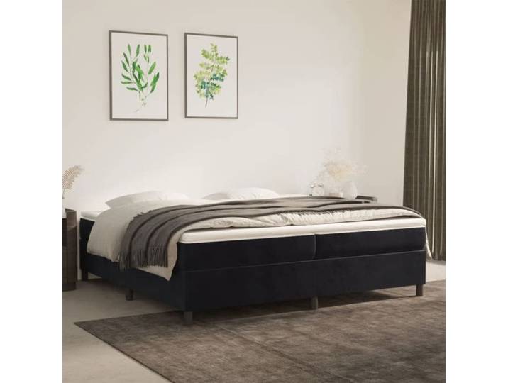 Noir Cadre de lit noir 200x200 cm velours - Lit chambre H13246