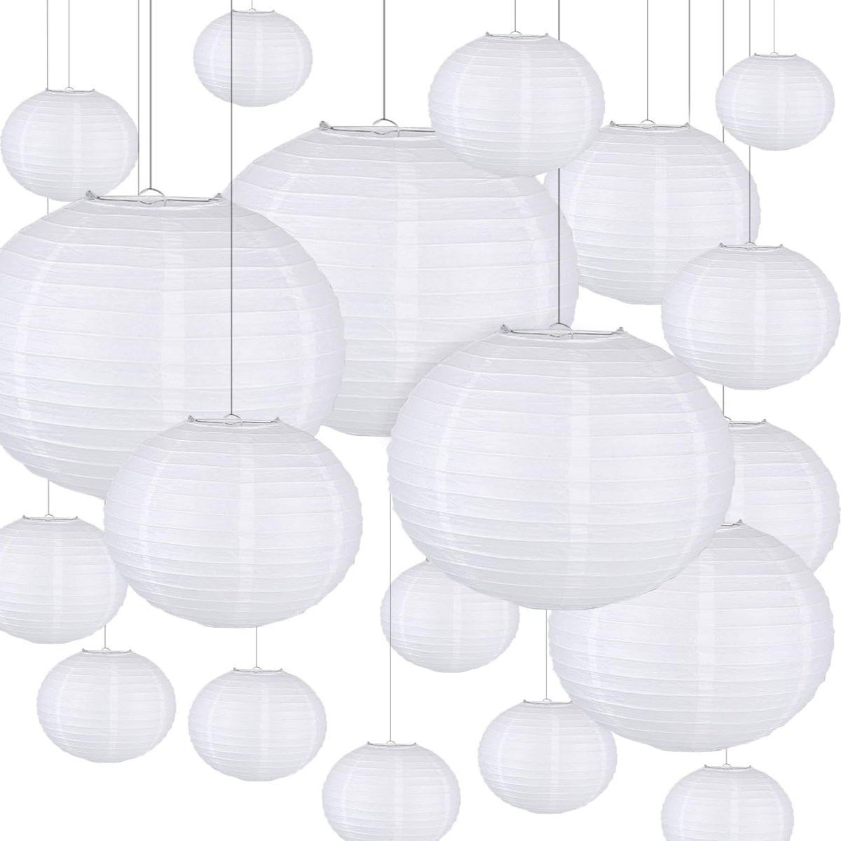 20 stuks ronde witte papieren lampions, handgemaakte lantaarns voor feestelijke decoratie