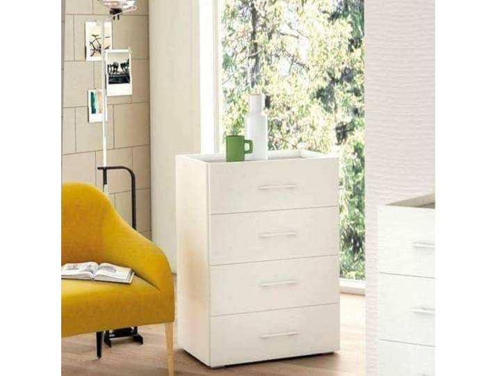 Dmora - Kommode Primula, Kommode mit 4 Schubladen für das Schlafzimmer, Mehrzweck-Büro- oder Arbeitszimmerschrank, 60 x 41 x 87 cm, Weiß