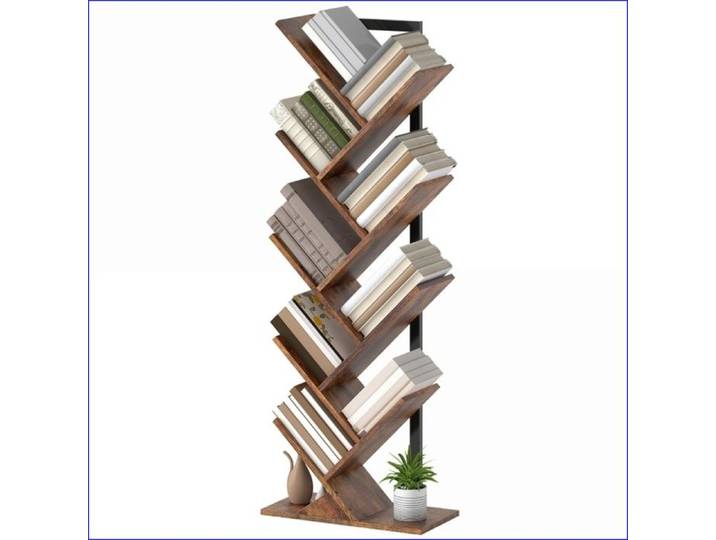 Étagère à Livres - Étagère Arbre à 9 Étages Étroite - Brun Rustique