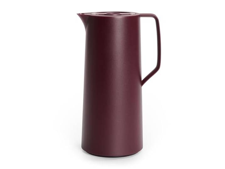 Emsa Motiva Isolierkanne, 1 Liter, Quick-Press-Verschluss, 12h heiß, 24h kalt, Glaskolben, Made in Germany, Nordisches Design, weinrot, N41702