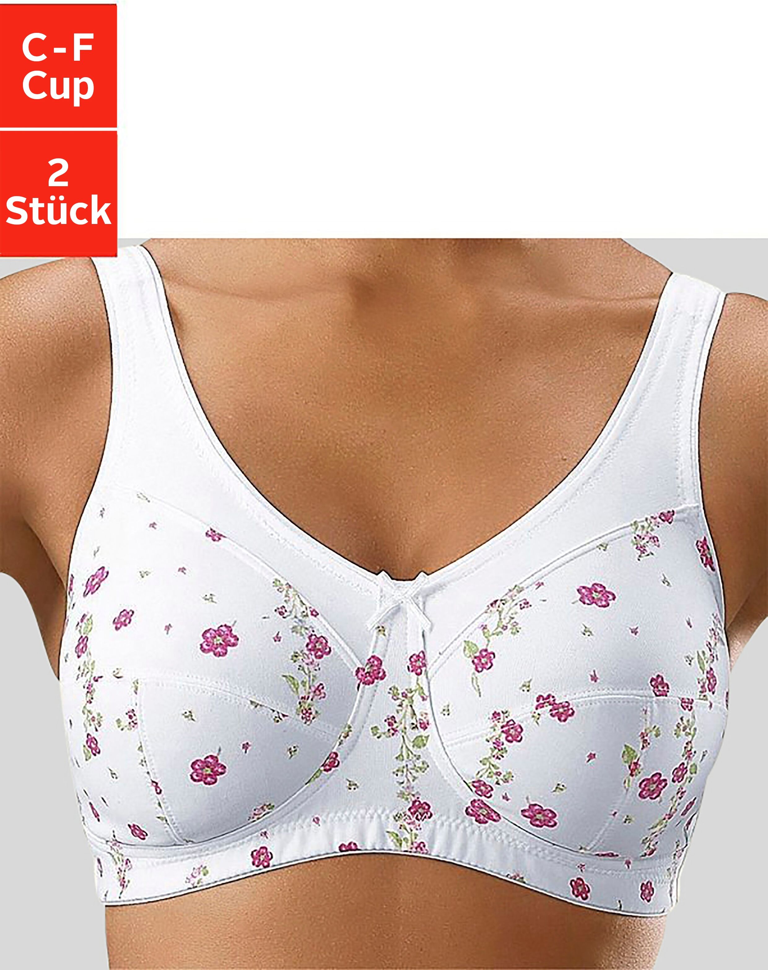 Entlastungs-BH, Damen, Gr. 105, Cup C, weiß (bedruckt, weiß), Microtouch, Obermaterial: 70% Polyamid, 30% Elasthan, PETITE FLEUR BY LASCANA, BHs Entlastungs-BH, ohne Bügel, mit breiteren Trägern– ideal für große Größen, Topseller