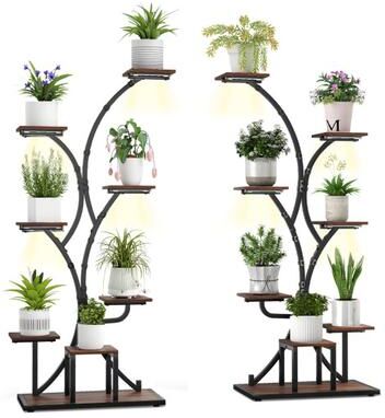 "Costway Indoor Plant Stand with Grow Lights 58"" Tall 8-Tier Corner Metal Plant Shelf-Set of 2"