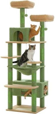 Uplift Essentials Multi Level Indoor Cat Tree Tower With Hammock & Scratching Board green