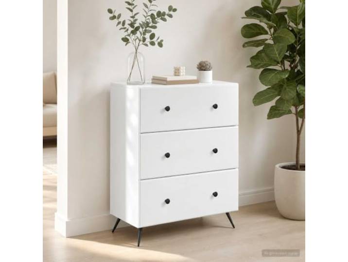 Schubladenschrank Weiß 66 x 34,5 x 90 cm Holzwerkstoff mit Metallrahmen Stabile Metallkonstruktion, Schiebetüren, verstellbare Regale, pflegeleicht, vielseitig einsetzbar
