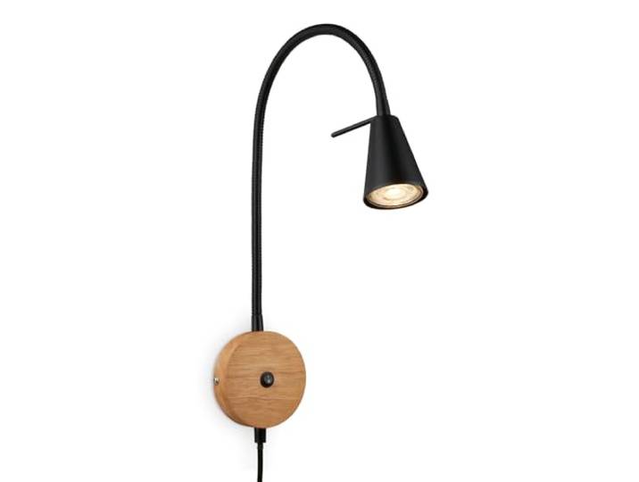 Briloner Leeslamp, wandlamp binnen, led-lamp, wandlamp binnen, draaibaar, schakelaar, stekkerlamp, zwart-hout, FSC