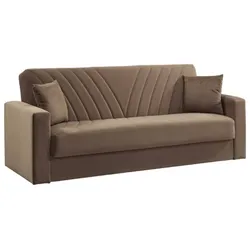 Dmora Schlafsofa Dfossat, Lineares 3-Sitzer-Schlafsofa mit 2 Kissen inklusive, 214x81h89 cm, Beige