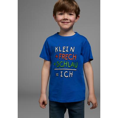 T-Shirt KIDSWORLD "Mit Spruch: KLEIN+FRECH+SCHLAU...", Jungen, Gr. 92/98, blau (royalblau), Jersey, Obermaterial: 100% Baumwolle, bedruckt, Basic, Basic, Rundhals, Shirts T-Shirt, Kurzarm, Basic-Passform, bedruckt, Rundhalsausschnitt