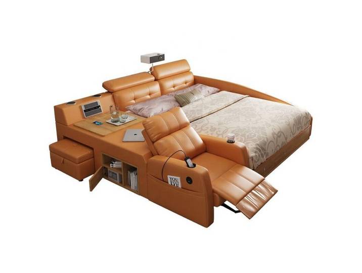 JVmoebel Multimediabett Multifunktionales Bett Moderner Stil Orangefarben Holzrahmen Bequem (2-tlg)