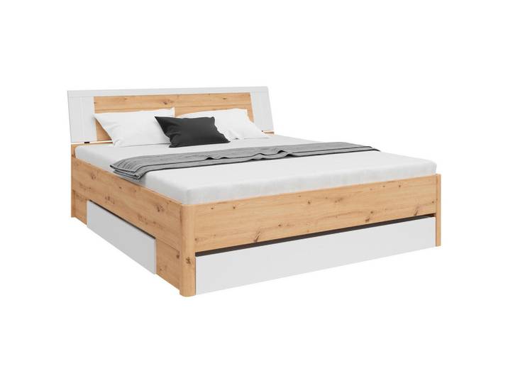 Stauraumbett, Weiß, Eiche Artisan, 3 Schublade(n) Schubladen, 180x200 cm, Beleuchtung, in verschiedenen Holzdekoren erhältlich, mit Schubkästen, Schlafzimmer, Betten, Stauraumbetten
