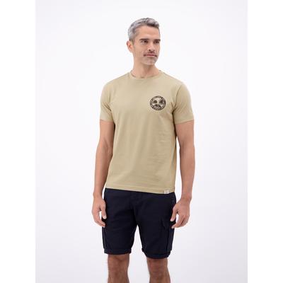 T-Shirt LERROS "Lässiges, unifarbenes T-Shirt aus reiner Baumwolle mit Print", Herren, Gr. XL, beige (gravel beige), 100% Baumwolle, Rundhals, Shirts T-Shirt