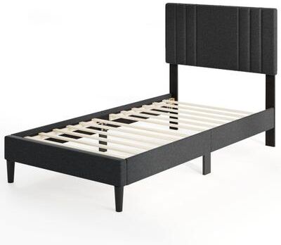 Costway Full/Queen/Twin Size Bed Frame with Vertical Channel Tufted Headboard and Wooden Slats-Twin Size