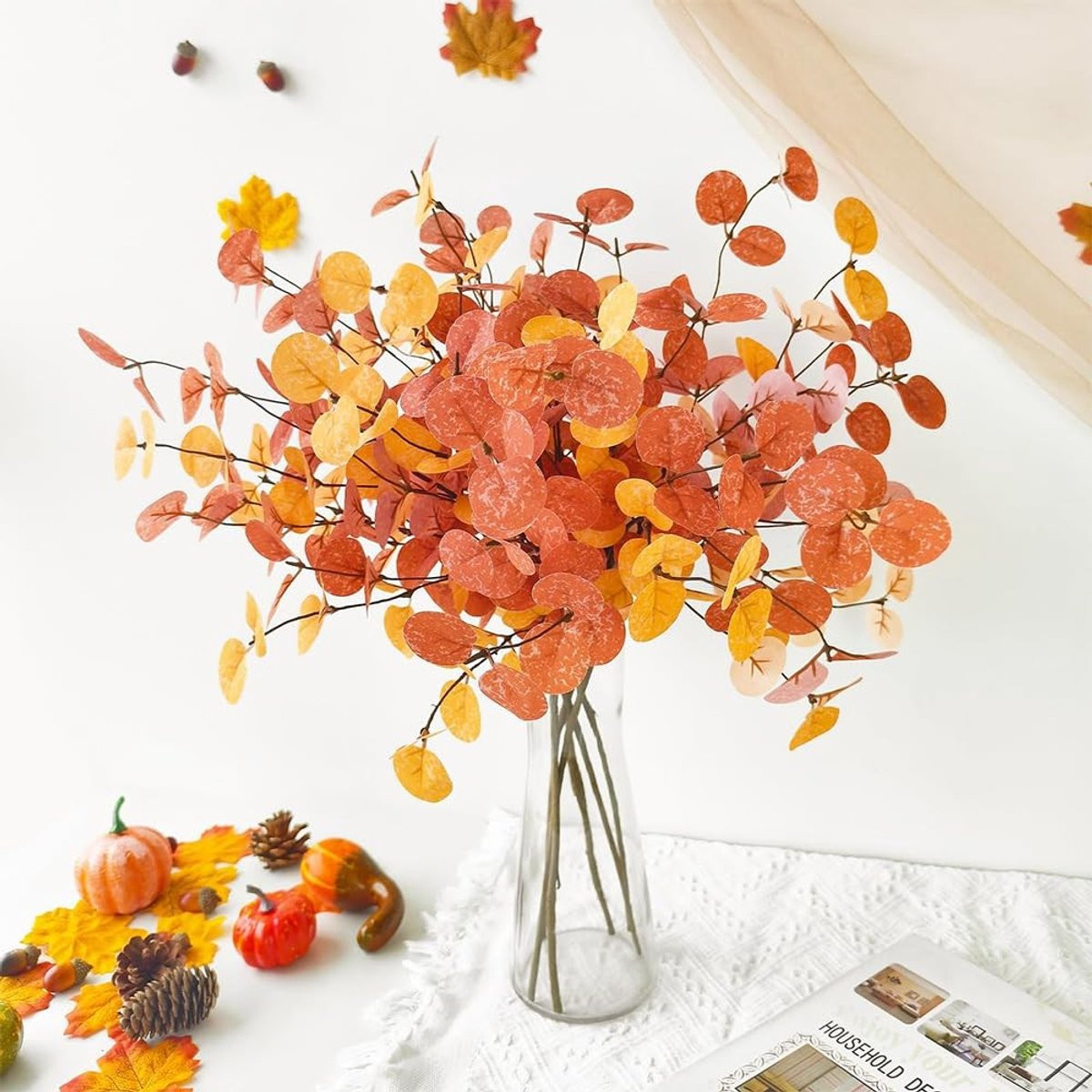 Omgoods - 6 stuks kunstmatige eucalyptustakken voor herfstdecoratie, 60 cm